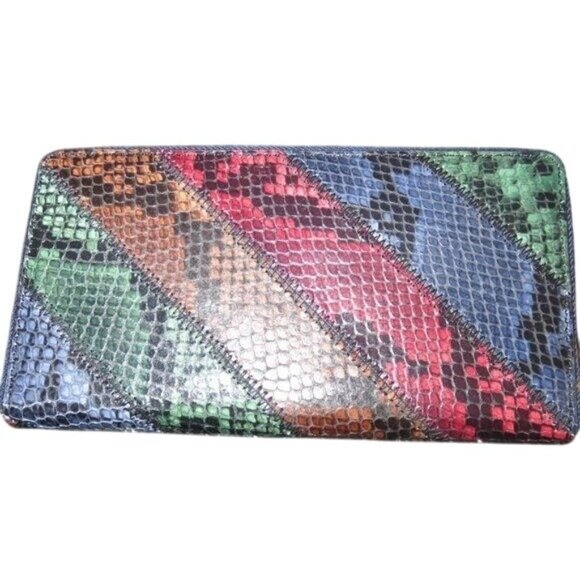Tory Burch Gemini Link Multi Color Snakeskin Python Full Zip Continental Wallet - Picture 2 of 12